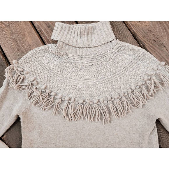 Saks Fifth Avenue Sweaters - Saks Fifth Avenue Beige Quiet Luxury Cashmere Blend Pullover Turtleneck Sweater